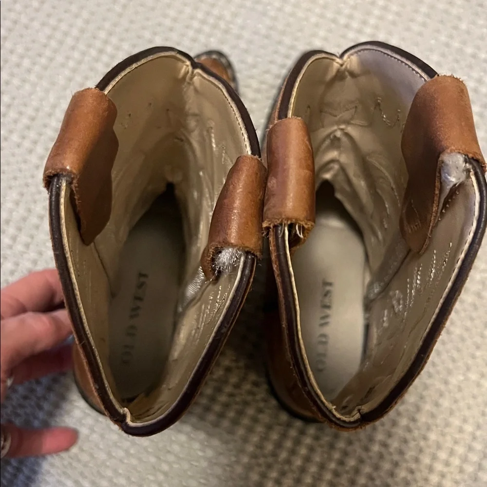 Old West Tan Light Brown Leather Kids Western Cowboy Boots 12.5 (little boy)